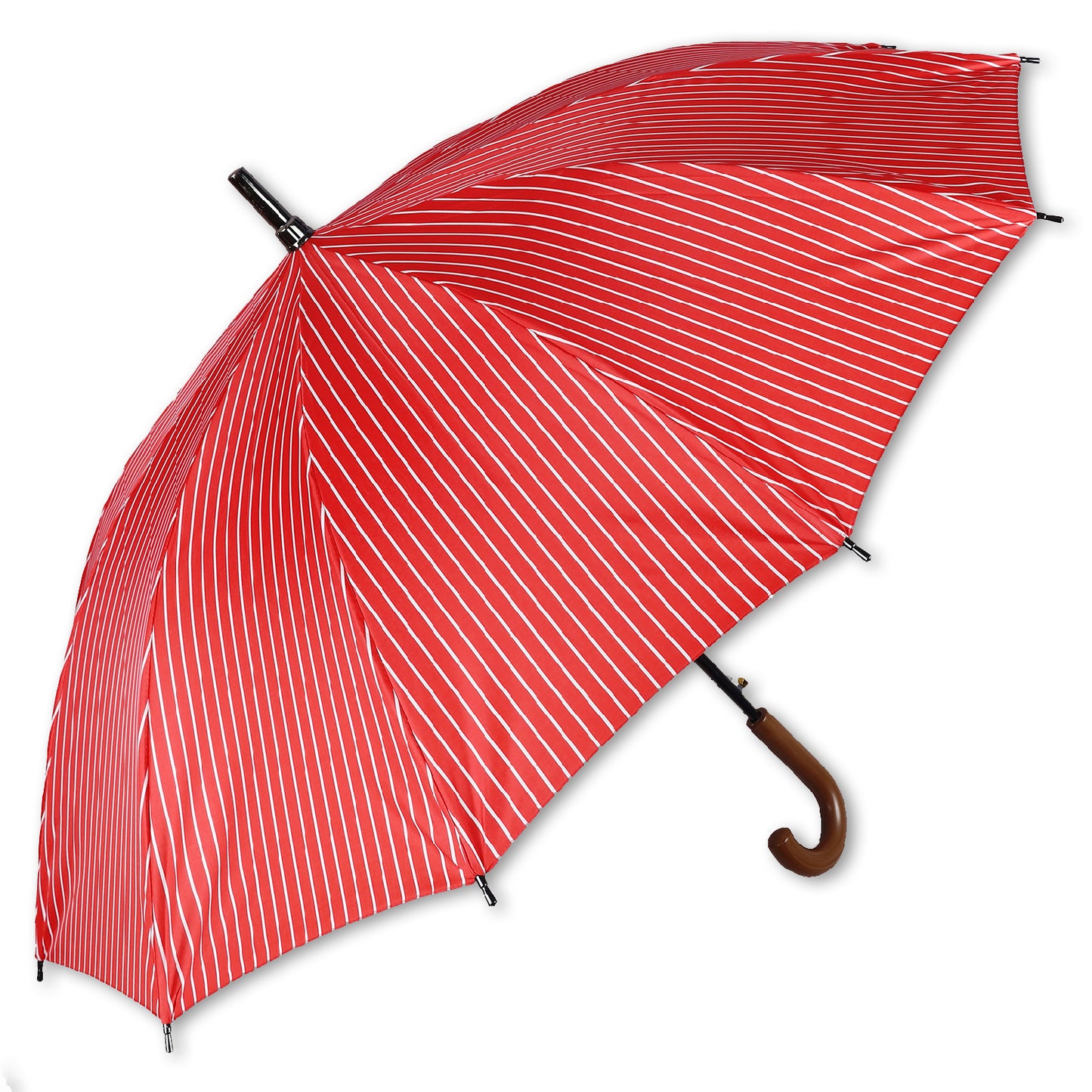 SUMMER | Automatic Open Straight Umbrella – Pinstripe Design, Wooden Handle (Available in Various Colours)