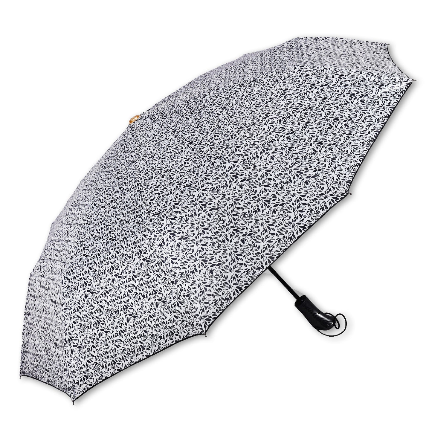 SARA (Mono-Black) | Automatic Open 4-Fold Umbrella – Elegant Handle & Floral Design