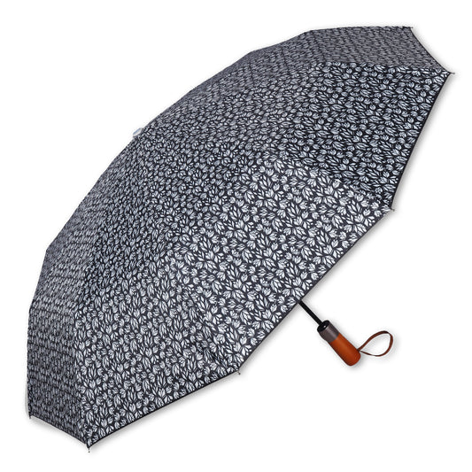 SARA (Mono-Black) | Automatic Open 4-Fold Umbrella – Elegant Handle & Floral Design
