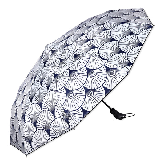 SARA (Mono-Black) | Automatic Open 4-Fold Umbrella – Elegant Handle & Floral Design