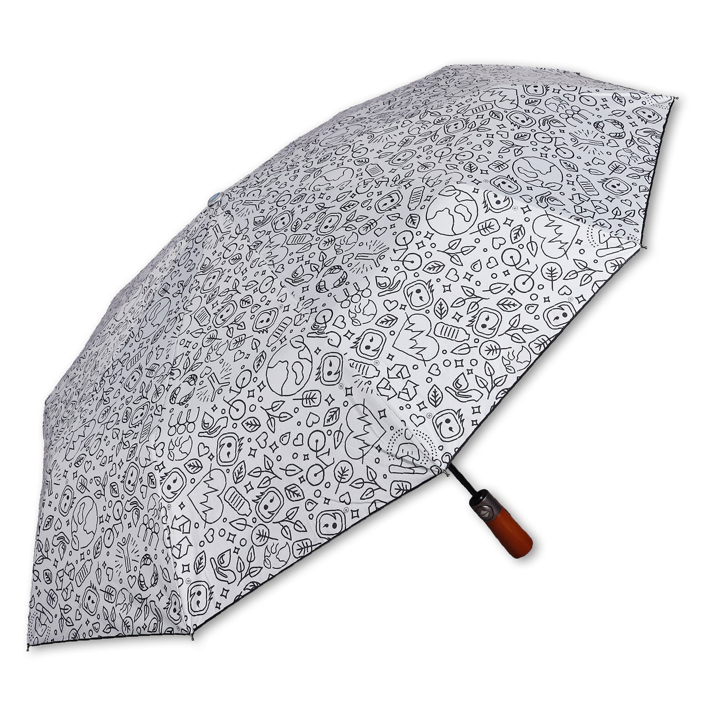 SARA (Mono-Black) | Automatic Open 4-Fold Umbrella – Elegant Handle & Floral Design