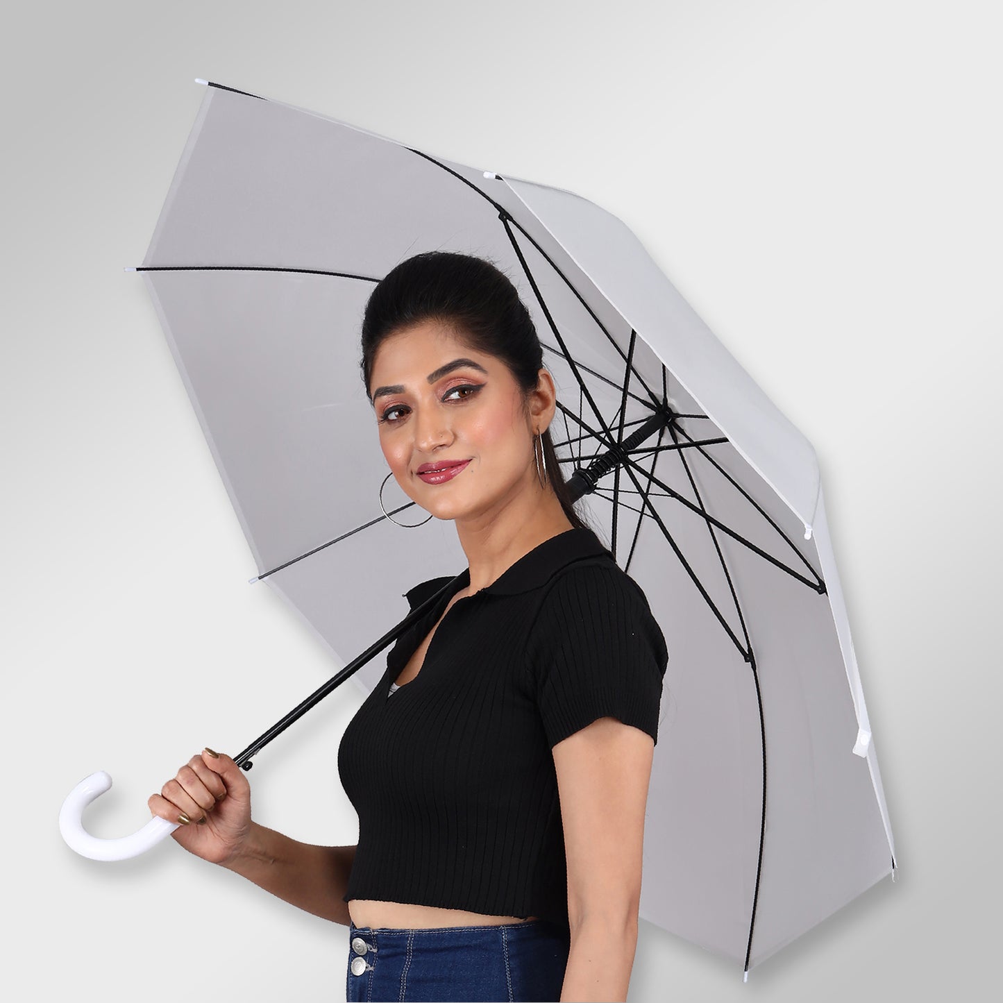 SNOW | Automatic Open Straight Fashion Umbrella (White)