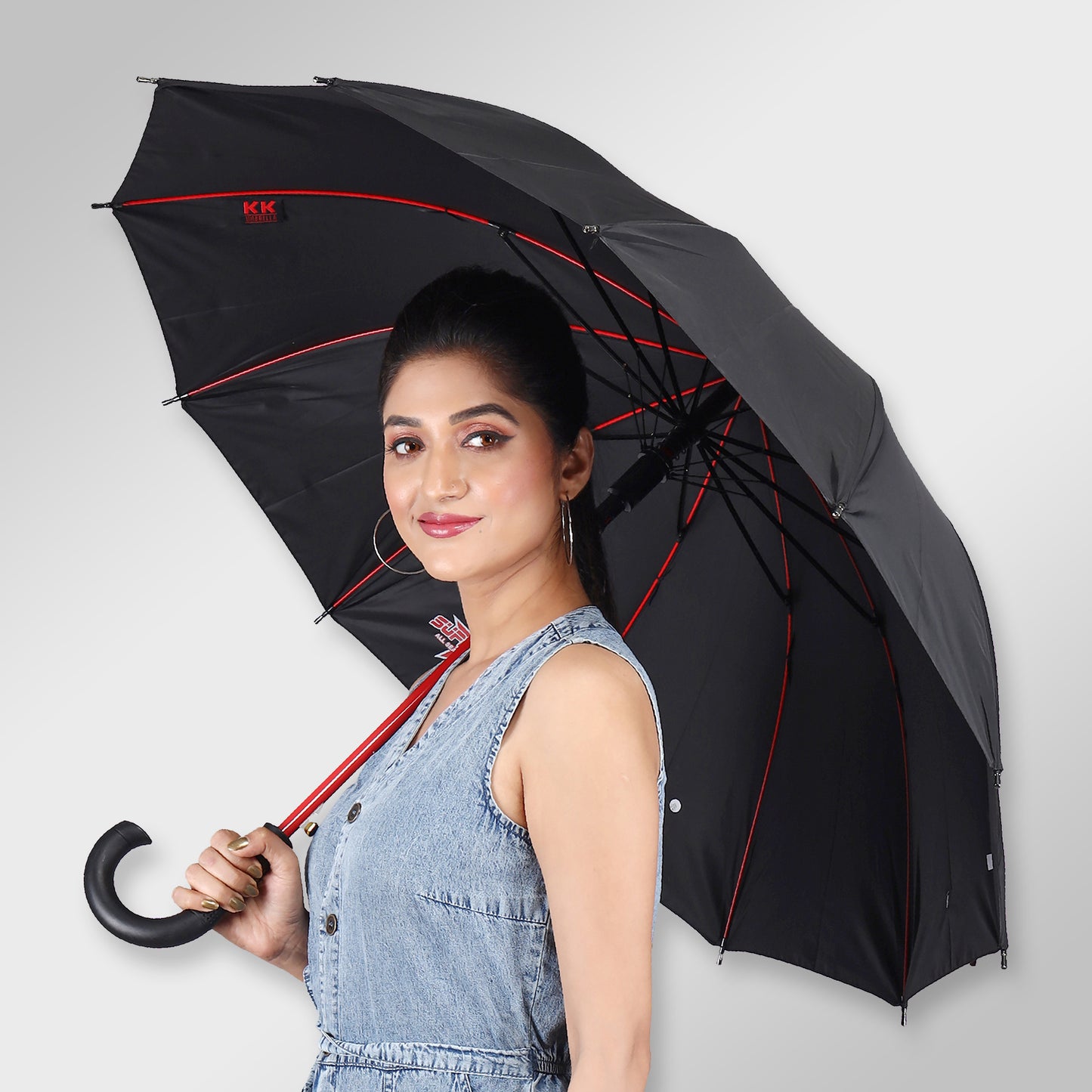 SUPERSTAR (Black Canopy, Coloured Frame) | Automatic Open Straight Umbrella β Durable & Stylish (Available in Various Colours)
