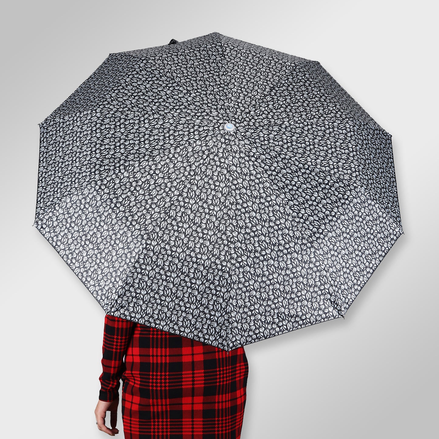 SARA (Mono-Black) | Automatic Open 4-Fold Umbrella – Elegant Handle & Floral Design