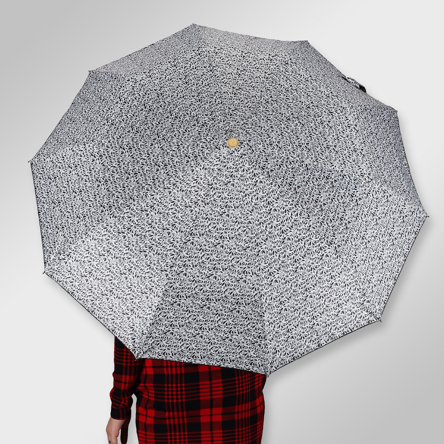 SARA (Mono-Black) | Automatic Open 4-Fold Umbrella – Elegant Handle & Floral Design