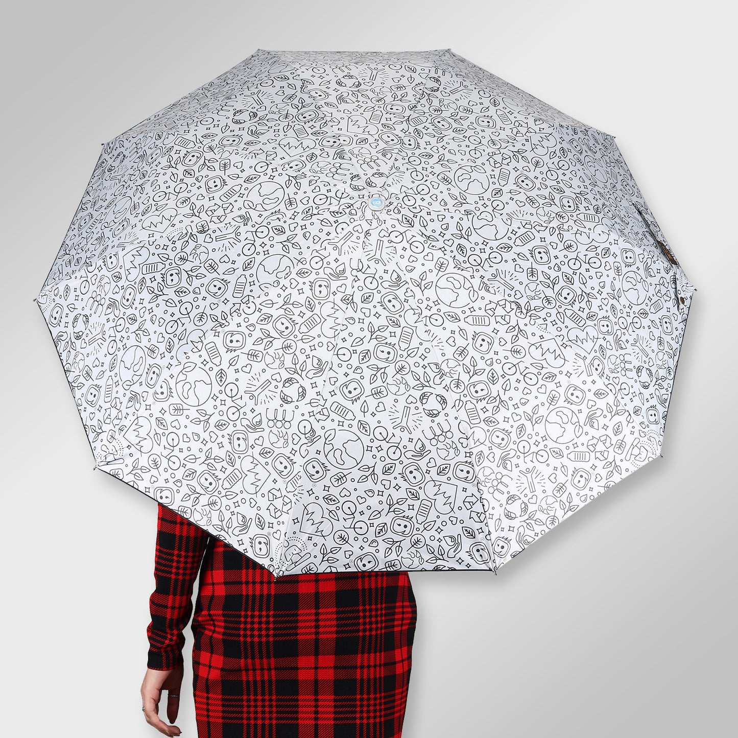 SARA (Mono-Black) | Automatic Open 4-Fold Umbrella – Elegant Handle & Floral Design