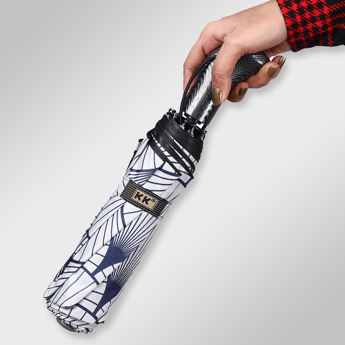 SARA (Mono-Black) | Automatic Open 4-Fold Umbrella – Elegant Handle & Floral Design