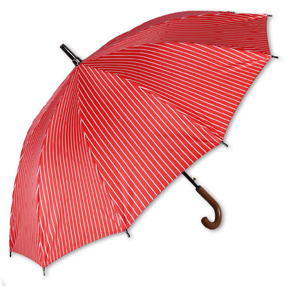 SUMMER | Automatic Open Straight Fashion Umbrella – Elegant Pinstripe Design, Wooden Curved Handle (Available in Various Colours)