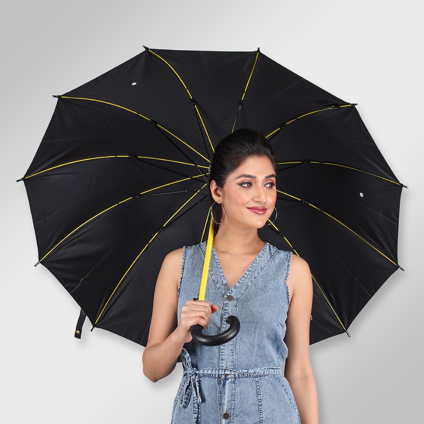 SUPERSTAR (Black Canopy, Coloured Frame) | Automatic Open Straight Fashion Umbrella – Durable & Stylish (Available in Various Colours)