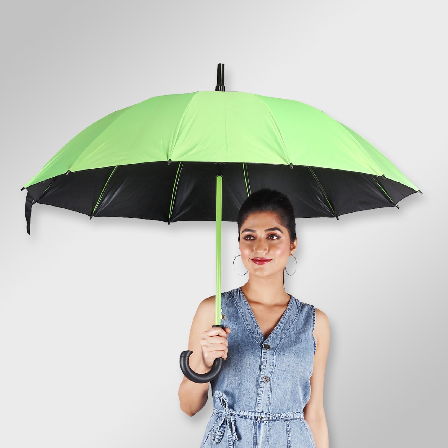 SUPERSTAR MONO-BLACK | Automatic Open Straight Fashion Umbrella – Colour-Matched Frame & Durable Design (Available in Various Colours)